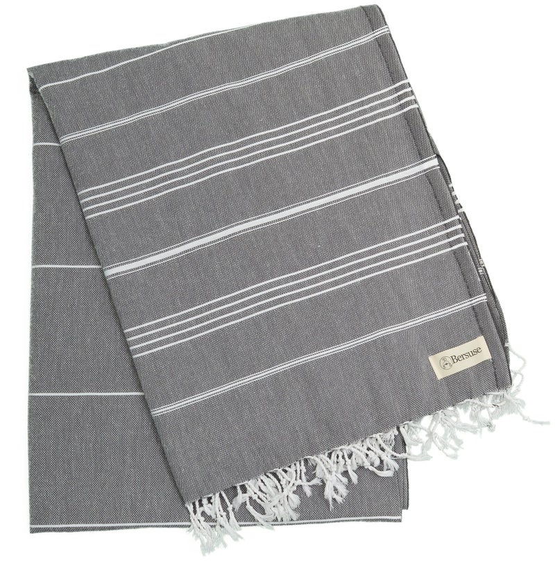 Bersuse Towels Anatolia XL Beach Blanket Throw Blanket Turkish Towel 100% Cotton Extra-Large Quick-Dry Lightweight Premium Peshtemal Towel - 61x82 Inches, Anthracite - Image 4